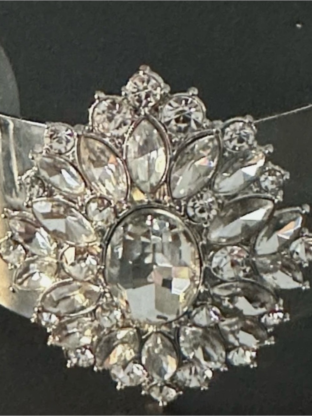Silver Crystal Floral Cluster Bracelet - Clear Crystals